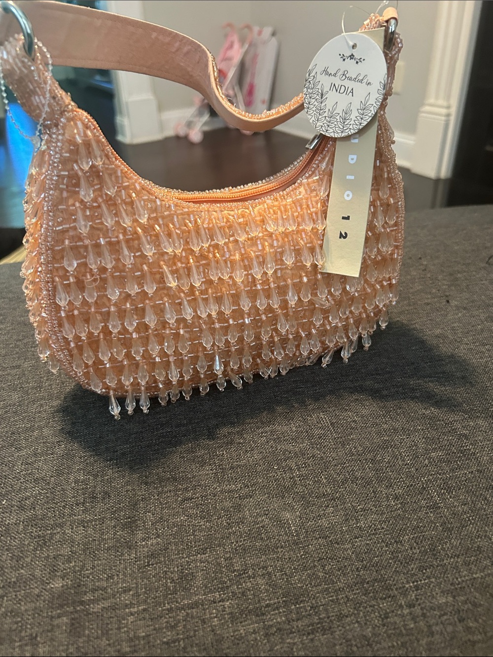 Studio 12 Peach Beaded Wristlet Clutch/ New